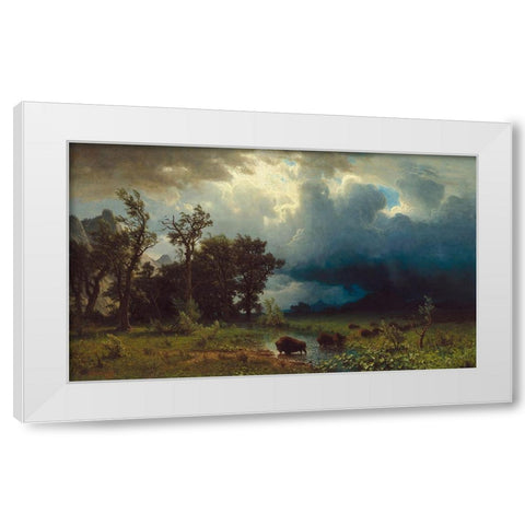 Buffalo Trail: The Impending Storm White Modern Wood Framed Art Print by Bierstadt, Albert