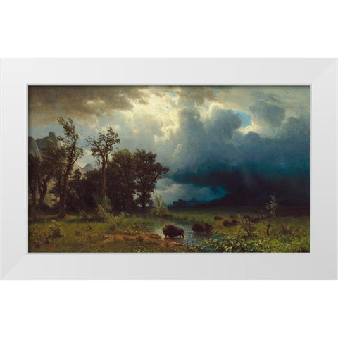 Buffalo Trail: The Impending Storm White Modern Wood Framed Art Print by Bierstadt, Albert