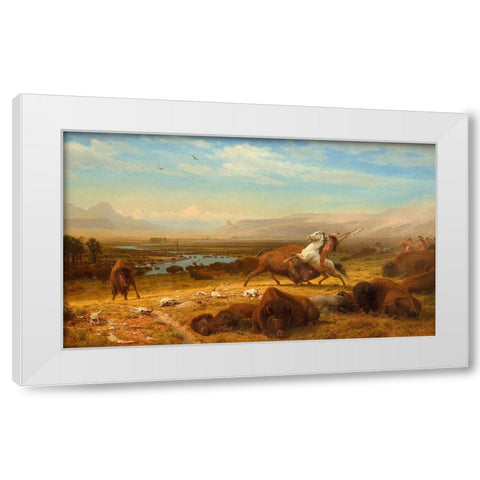 The Last of the Buffalo White Modern Wood Framed Art Print by Bierstadt, Albert