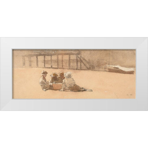 Four Boys on a Beach White Modern Wood Framed Art Print by Homer, Winslow