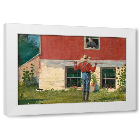 In the Garden (Rustic Courtship) White Modern Wood Framed Art Print by Homer, Winslow