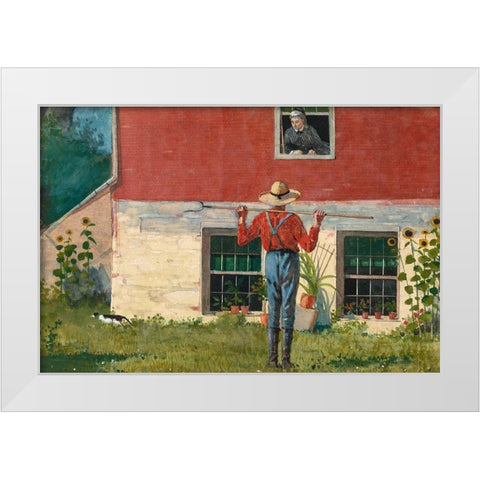 In the Garden (Rustic Courtship) White Modern Wood Framed Art Print by Homer, Winslow