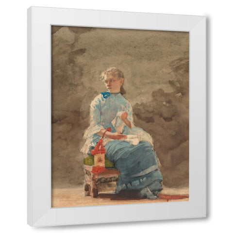 Young Woman Sewing White Modern Wood Framed Art Print by Homer, Winslow