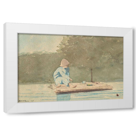 Boy on a Raft White Modern Wood Framed Art Print by Homer, Winslow