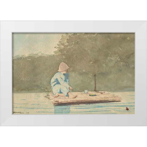 Boy on a Raft White Modern Wood Framed Art Print by Homer, Winslow