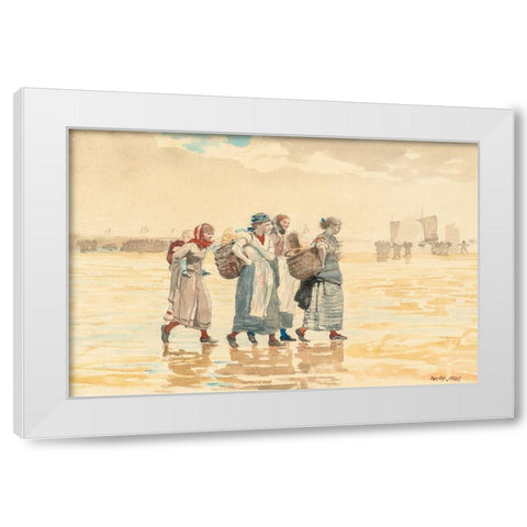 Four Fishwives on the Beach White Modern Wood Framed Art Print by Homer, Winslow