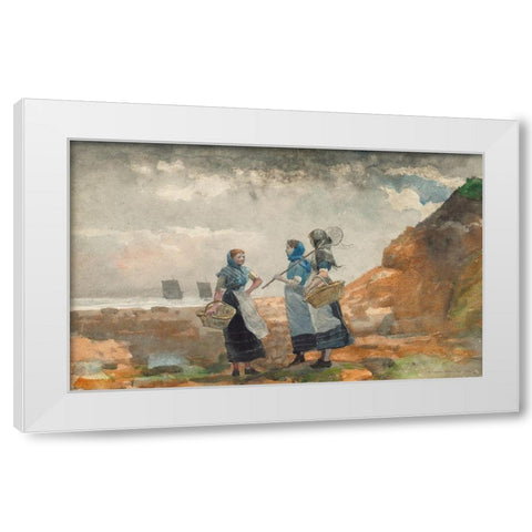 Three Fisher Girls, Tynemouth White Modern Wood Framed Art Print by Homer, Winslow