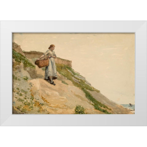 Girl Carrying a Basket White Modern Wood Framed Art Print by Homer, Winslow
