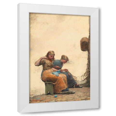 Mending the Nets White Modern Wood Framed Art Print by Homer, Winslow