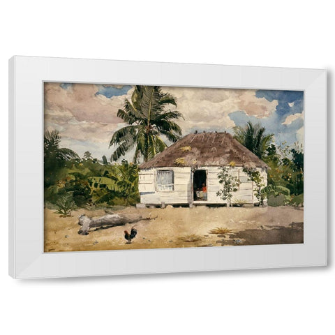 Native hut at Nassau White Modern Wood Framed Art Print by Homer, Winslow