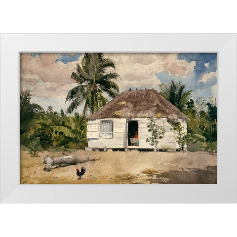 Native hut at Nassau White Modern Wood Framed Art Print by Homer, Winslow