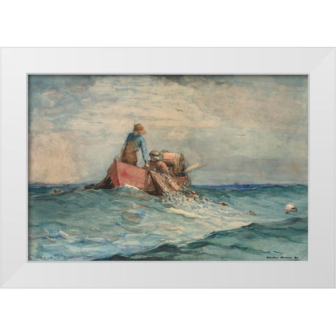 Hauling in the Nets White Modern Wood Framed Art Print by Homer, Winslow