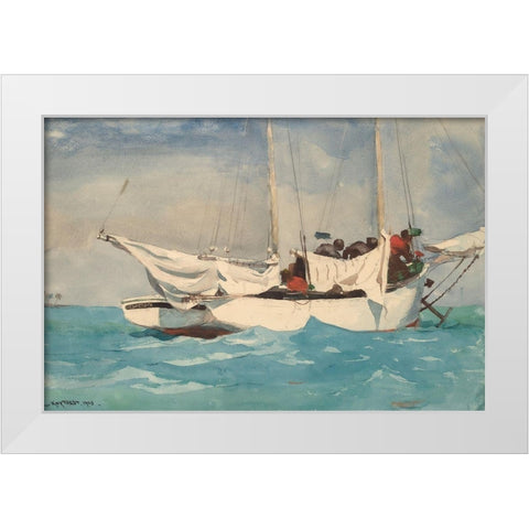 Key West, Hauling Anchor White Modern Wood Framed Art Print by Homer, Winslow