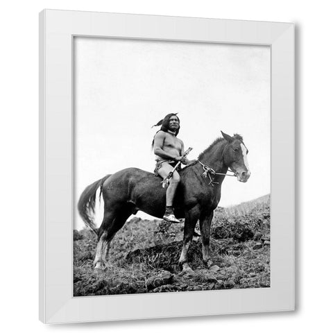 The old-time warrior Nez Perce White Modern Wood Framed Art Print by Curtis, Edward