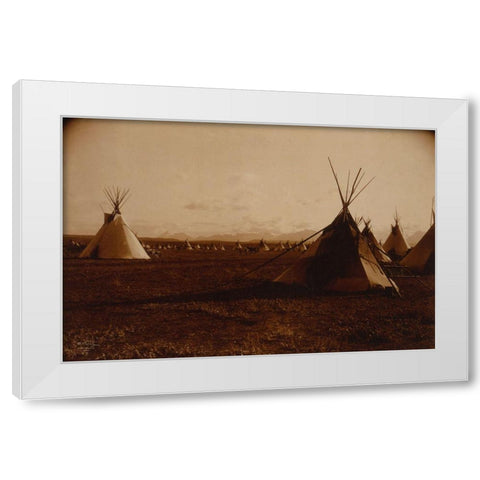 Piegan encampment, ca. 1900 White Modern Wood Framed Art Print by Curtis, Edward