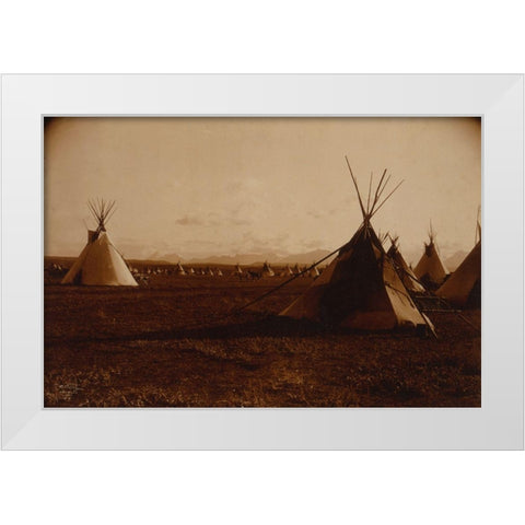 Piegan encampment, ca. 1900 White Modern Wood Framed Art Print by Curtis, Edward