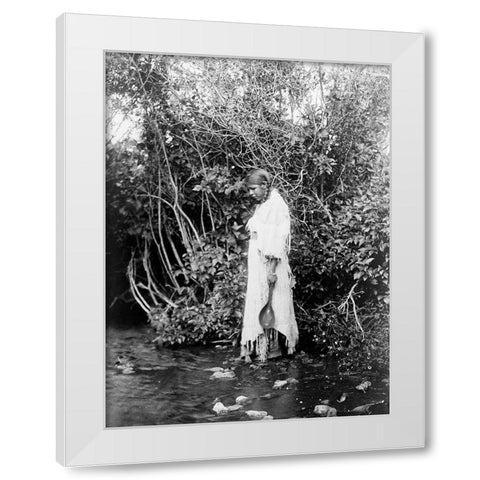 At the waters edge, Arikara White Modern Wood Framed Art Print by Curtis, Edward