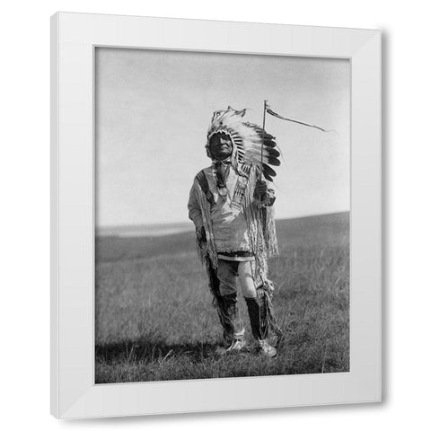 Arikara chief White Modern Wood Framed Art Print by Curtis, Edward