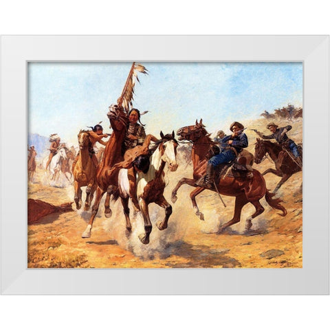 The Silenced War Whoop White Modern Wood Framed Art Print by Schreyvogel, Charles