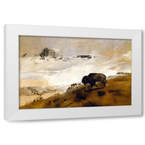 The Stand Crossing the Missouri White Modern Wood Framed Art Print by Russell, Charles Marion