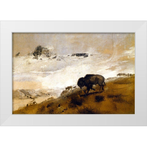 The Stand Crossing the Missouri White Modern Wood Framed Art Print by Russell, Charles Marion
