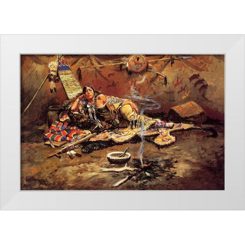 Waiting and Mad White Modern Wood Framed Art Print by Russell, Charles Marion