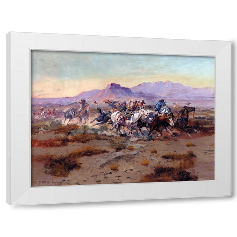 The Attack White Modern Wood Framed Art Print by Russell, Charles Marion