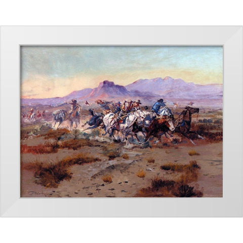 The Attack White Modern Wood Framed Art Print by Russell, Charles Marion