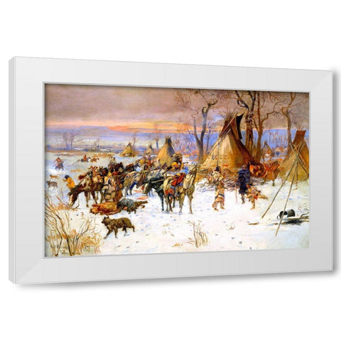 Indian Hunters Return White Modern Wood Framed Art Print by Russell, Charles Marion