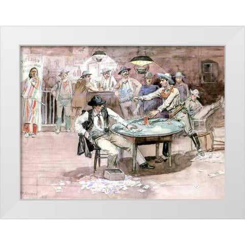 Peaceful Valley Saloon White Modern Wood Framed Art Print by Russell, Charles Marion