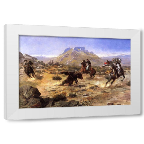 Capturing the Grizzly White Modern Wood Framed Art Print by Russell, Charles Marion