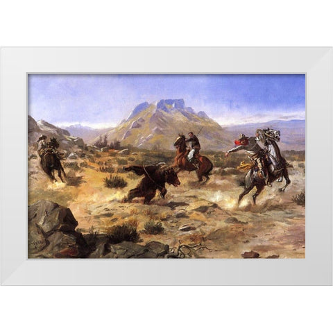 Capturing the Grizzly White Modern Wood Framed Art Print by Russell, Charles Marion