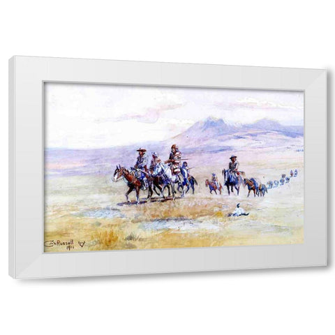 Coming across the Plain White Modern Wood Framed Art Print by Russell, Charles Marion