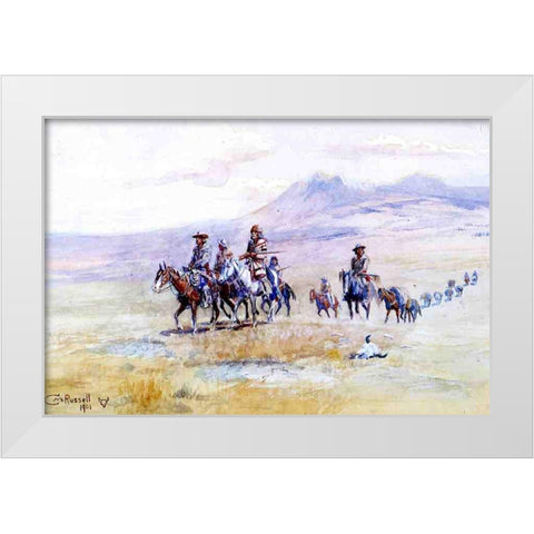 Coming across the Plain White Modern Wood Framed Art Print by Russell, Charles Marion