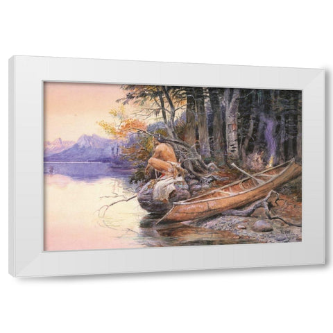 Indian Camp Lake McDonald White Modern Wood Framed Art Print by Russell, Charles Marion