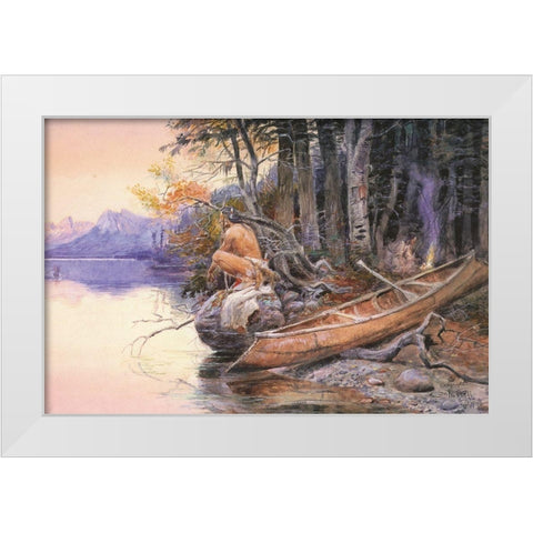 Indian Camp Lake McDonald White Modern Wood Framed Art Print by Russell, Charles Marion