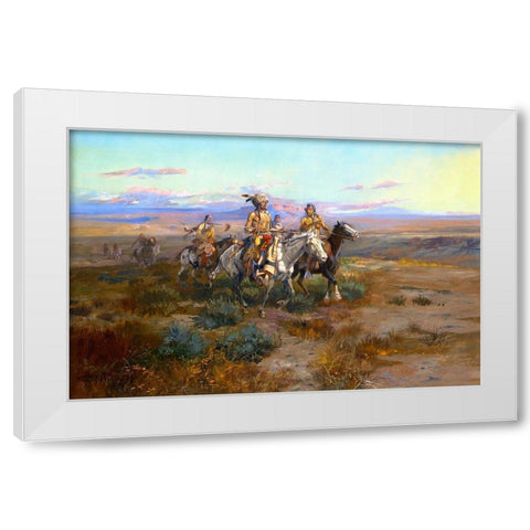 Seeking the Trail (detail) White Modern Wood Framed Art Print by Russell, Charles Marion