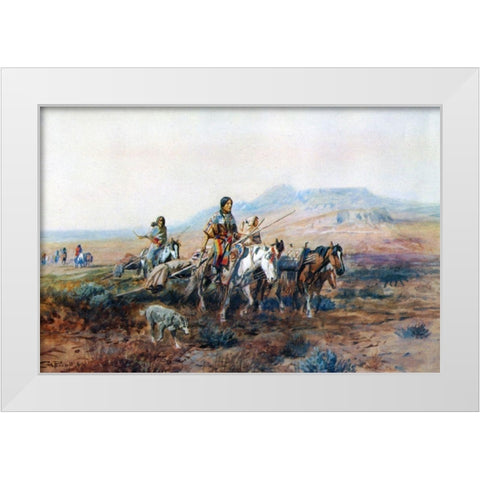 When the Trail Was Long Between Camps White Modern Wood Framed Art Print by Russell, Charles Marion