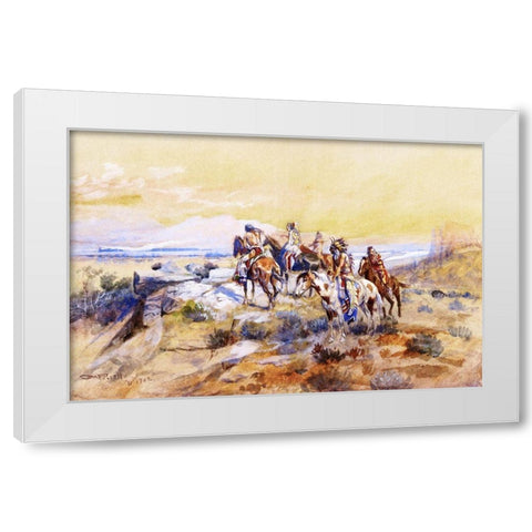 Watching the Iron Horse White Modern Wood Framed Art Print by Russell, Charles Marion
