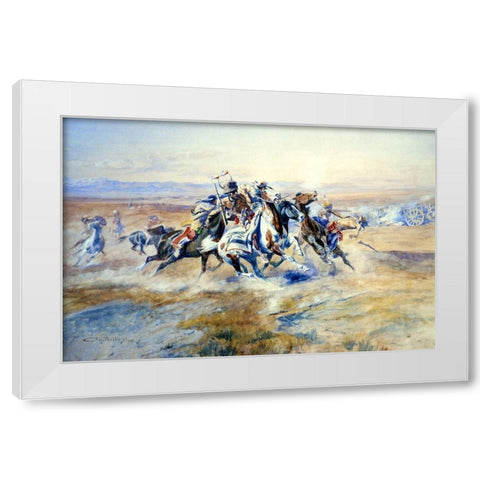 The Attack White Modern Wood Framed Art Print by Russell, Charles Marion