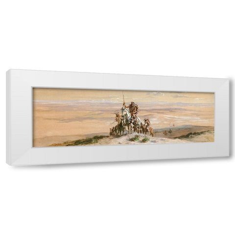 Indian War Party White Modern Wood Framed Art Print by Russell, Charles Marion