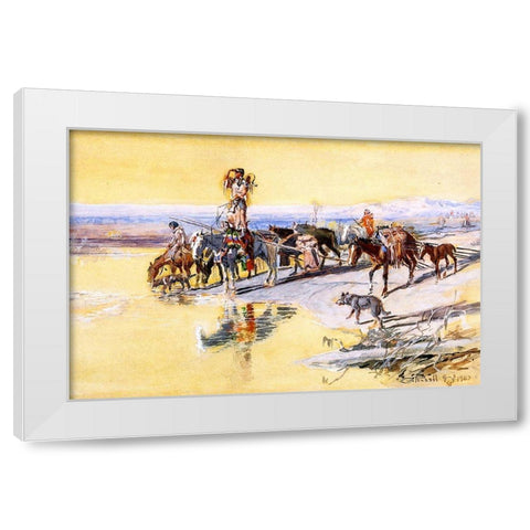 Indians Traveling on Travois White Modern Wood Framed Art Print by Russell, Charles Marion