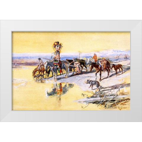 Indians Traveling on Travois White Modern Wood Framed Art Print by Russell, Charles Marion