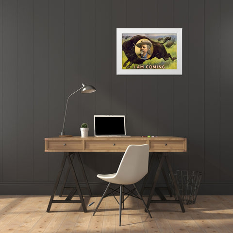 I am coming Col. W.F. Cody White Modern Wood Framed Art Print by Buffalo Bills Wild West Show Poster