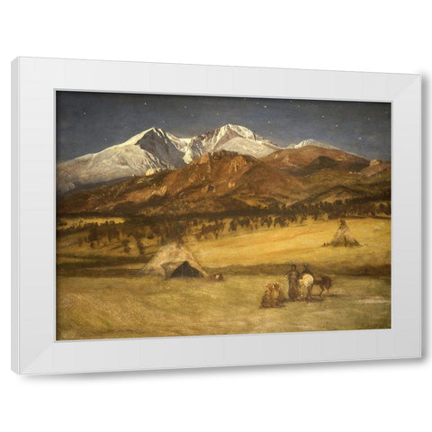 Indian Encampment - Evening White Modern Wood Framed Art Print by Bierstadt, Albert