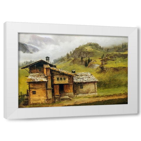 Mountain House White Modern Wood Framed Art Print by Bierstadt, Albert