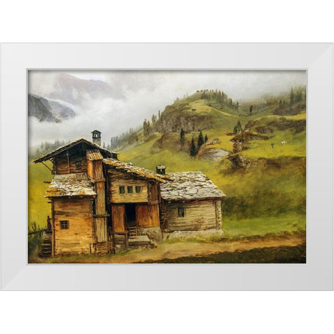 Mountain House White Modern Wood Framed Art Print by Bierstadt, Albert