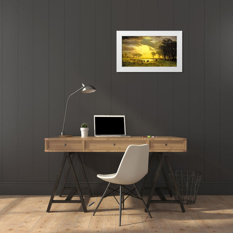 The Buffalo Trail White Modern Wood Framed Art Print by Bierstadt, Albert