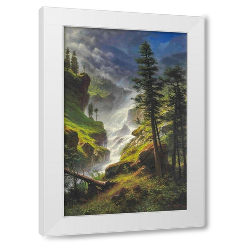 Rocky Mountain Waterfall White Modern Wood Framed Art Print by Bierstadt, Albert
