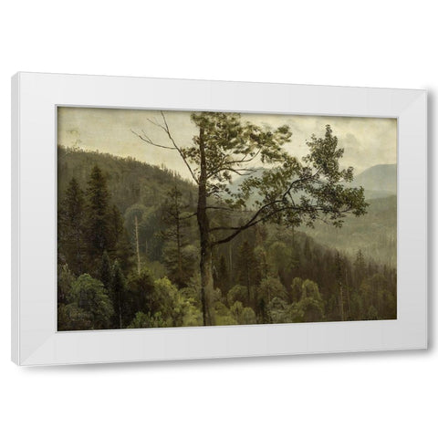 Tree covered mountains White Modern Wood Framed Art Print by Bierstadt, Albert